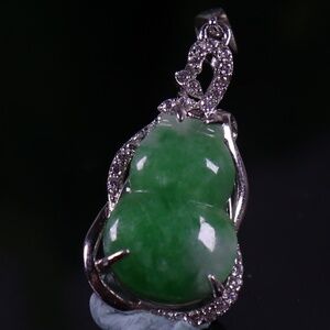 Cert'd 925 Silver Green 100% Natural A JADE jadeite Pendant Gourd
